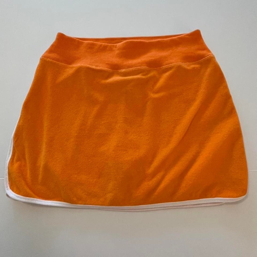 Orange Boston Pro mini tennis skirt with white trim